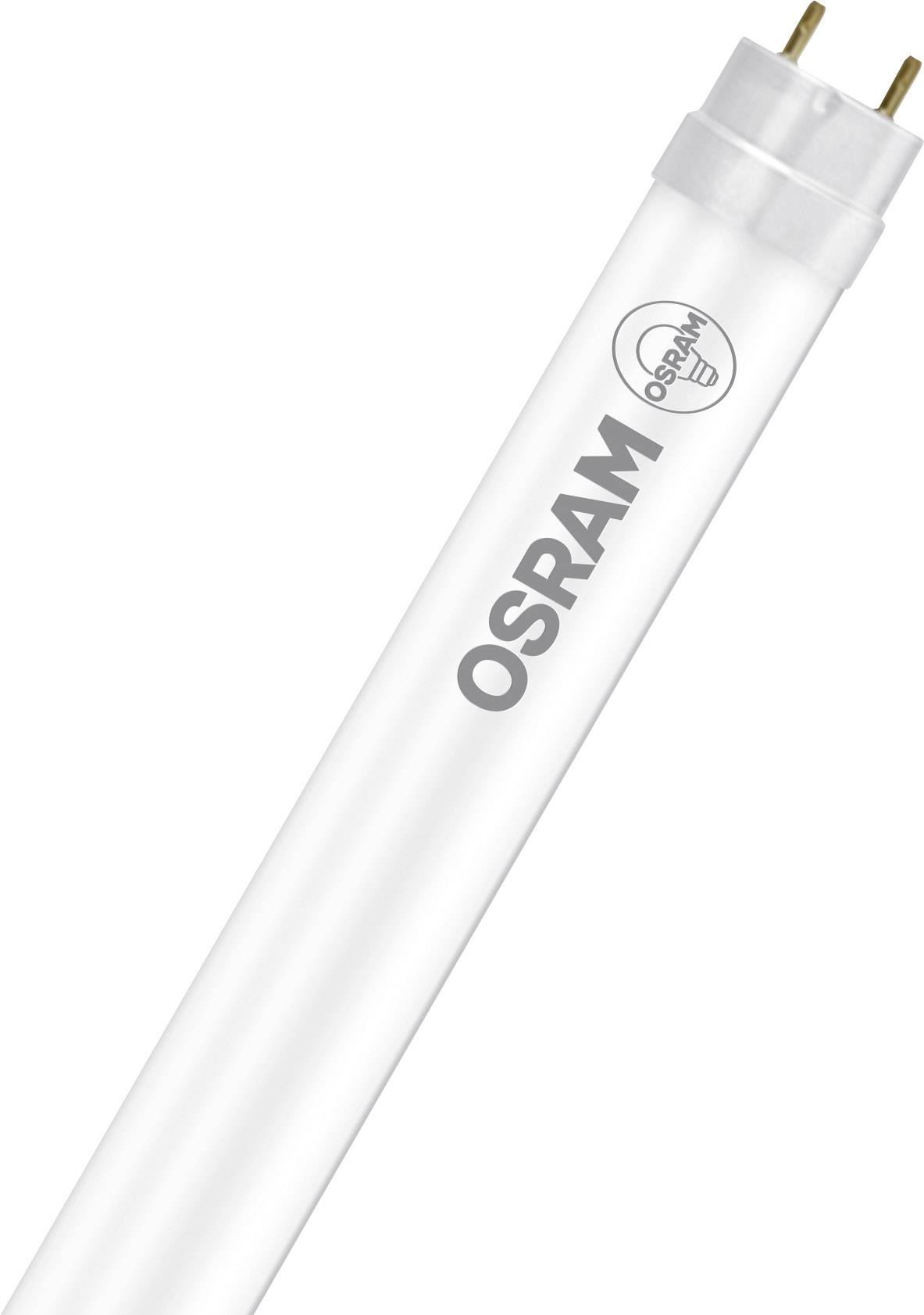 Tl-buis met het opschrift 'OSRAM', twee metalen pennen aan een uiteinde voor de elektrische aansluiting.