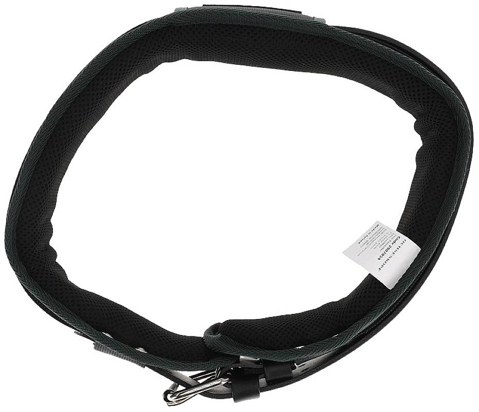 Comfortabele, zwarte stoffen hondenhalsband met gesp en klein label.