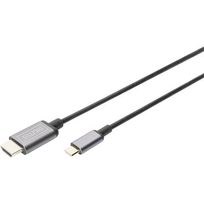 Een zwart USB-C naar DisplayPort-kabel, geschikt voor het aansluiten van laptops of tablets op monitors of projectoren.