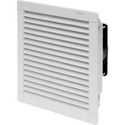 Witte, vierkante ventilatierooster met horizontale lamellen, bedoeld voor de ventilatie van ruimtes of apparaten.