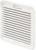 Een wit kunststof rooster voor ventilatie, vierkant met horizontale lamellen, geschikt voor toepassingen in behuizingen.