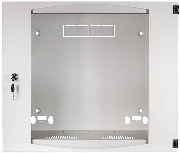 Metalen kast met gespiegelde deur, zijopening en slot. De vooraanzicht toont de details van de deurstructuur.