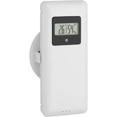 Een digitale thermometer geeft een temperatuur van 26,5°C aan. Het apparaat is modern en rechthoekig met een display in het bovenste gedeelte.