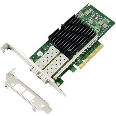 Netwerkaansluiting met PCIe-aansluiting en grote koelrib, naast een metalen afdekking. Geschikt voor server-infrastructuur.
