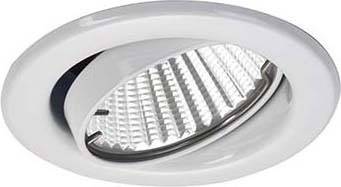 Een witte, ronde inbouwspot met verstelbare reflector, geschikt voor gerichte verlichting in moderne interieurs.