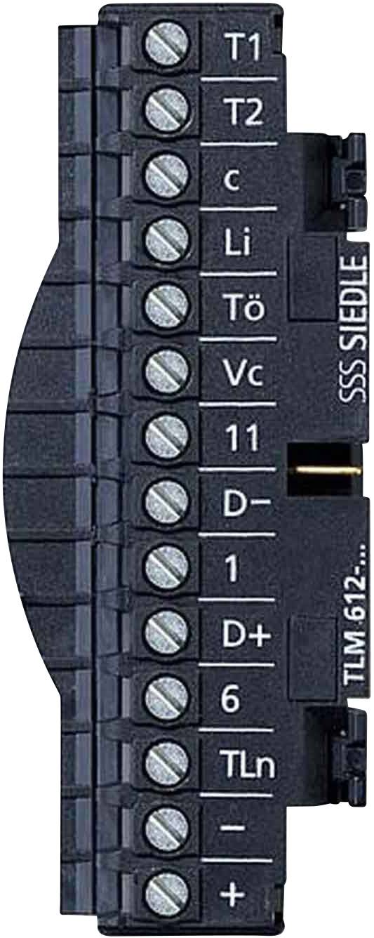 Aansluitrail met aansluitingen T1 tot TLn, waarbij elk voorzien is van een schroefverbinding, fabricantkenmerk 'SSS Siedle'.