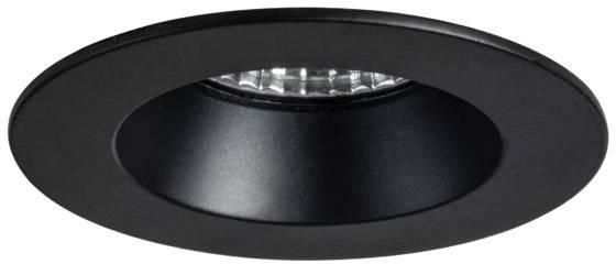 Een ronde, zwarte inbouwspot met een reflecterende binnenkant, geschikt voor moderne plafondinstallaties.