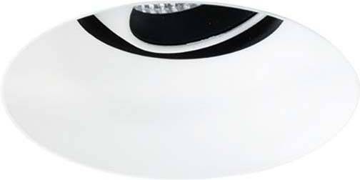 Een ronde, witte LED-lamp met zwarte accenten, geschikt voor inbouw in plafonds, presenteert zich modern en minimalistisch.