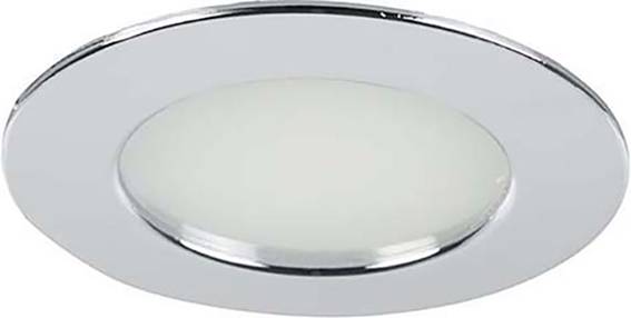 Een ronde LED-inbouwspot voor het plafond met een zilveren rand en een matte afdekking, geschikt voor moderne binnenverlichting.