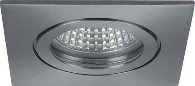 Rechthoekige, zilveren plafondspot met ingebouwde LED-verlichting in moderne stijl.