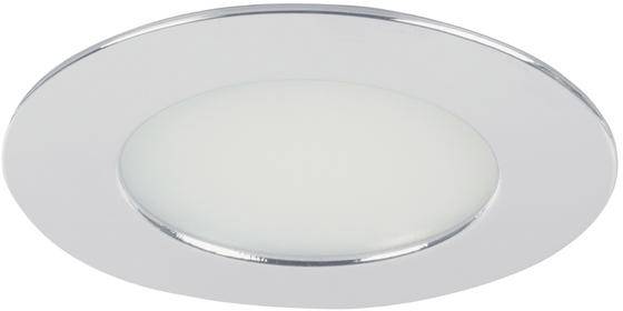 Een ronde, zilveren inbouwspot met een platte, mat witte afdekking, geschikt voor subtiele plafondinstallaties.