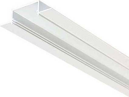 Een witte, rechthoekige aluminium-glasstrip voor glasafdichting en privacy bij doucheschermen, weergegeven vanuit een diagonaal perspectief.