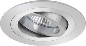 Een zilveren, ronde, verstelbare plafondlamp die wordt gebruikt voor gerichte verlichting in binnenruimtes.
