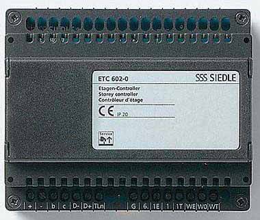 'ETC 602-0 Etage-Controller' van SSS Siedle, een besturingsapparaat voor gebouwverdiepingen, met CE-markering en beschermingsgraad IP 20.
