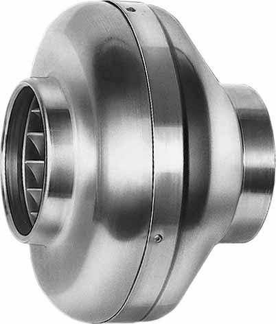 Een metalen buisventilator met een rond behuizing en ventilatorbladen, ontworpen voor gebruik in ventilatiesystemen.