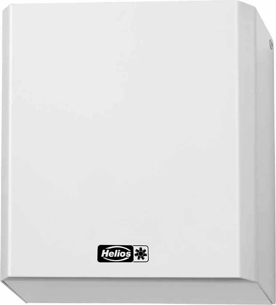 Handdroogmachine met wit behuizing, wandmontage. Merk 'Helios'. Werkt automatisch, geschikt voor sanitaire ruimtes.