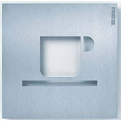 Metalen plaat met uitgestanst pictogram van een kop. Symboliseert waarschijnlijk een koffie- of theehoek. Minimalistisch ontwerp.