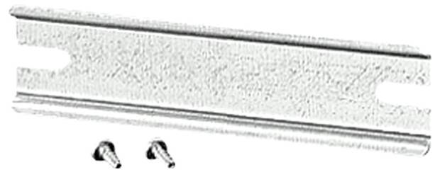 Metalen rail met twee schroeven eronder, gebruikt voor bevestiging in bouwtoepassingen.