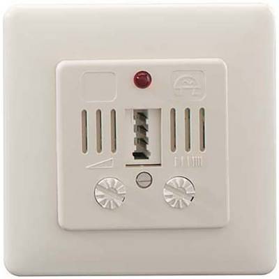 Witte antenne-aansluiting met twee ronde controreknoppen, centrale aansluiting en rode controlelamp.