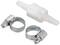 Doorstroomrichting-waterfilter met twee metalen slangklemmen. Ideaal voor het beveiligen van buizen en slangen.