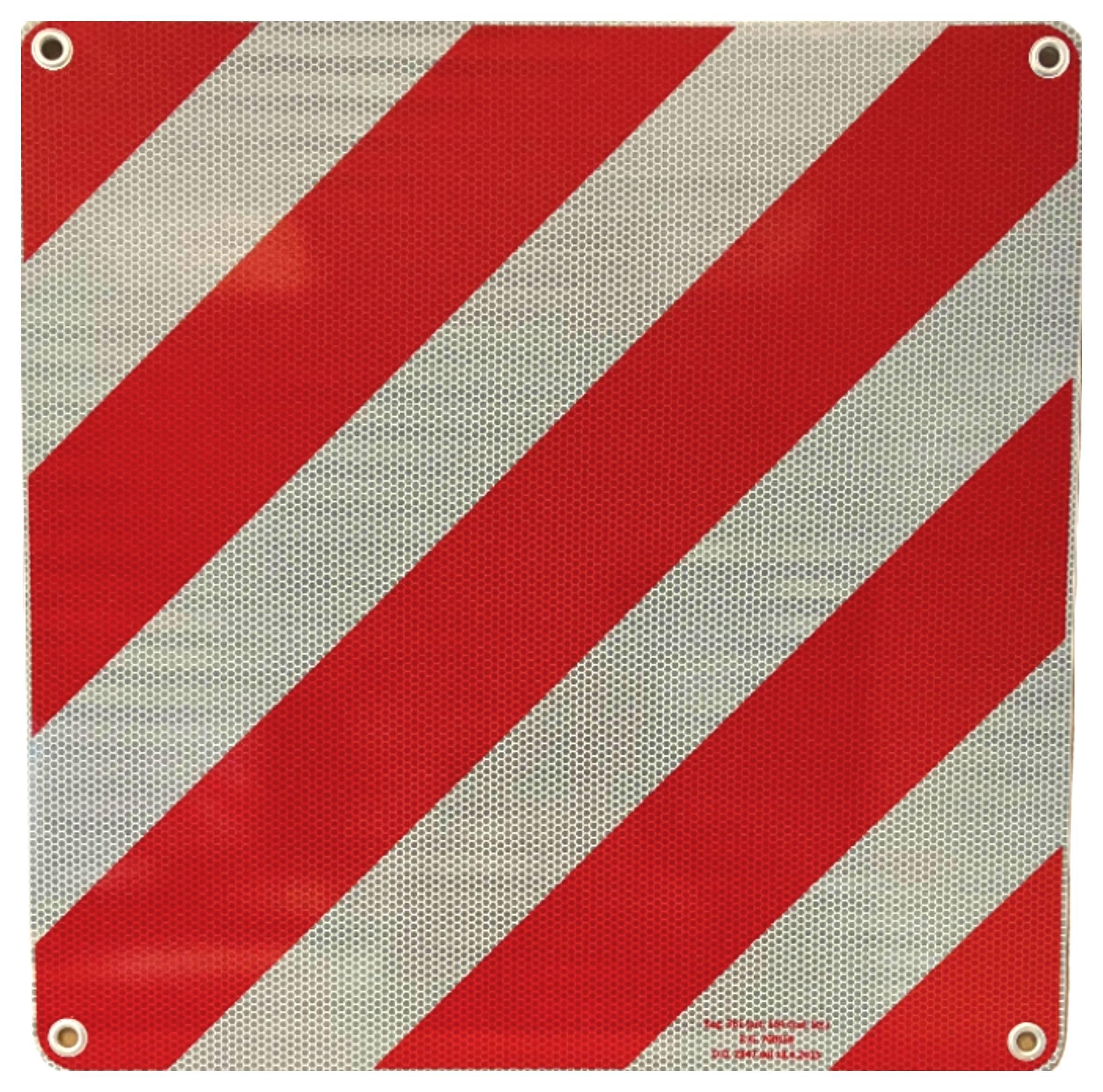 Rood en wit waarschuwingsbord met diagonale strepen. Gebruikt als veiligheidsteken voor gevaar of hindernissen.
