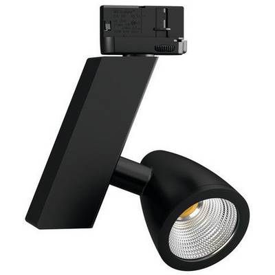 Zwarte LED-schijnwerper met een matte behuizing en ronde kop, ideaal voor gerichte verlichting van tentoonstellingsruimtes of woonomgevingen.