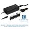 Voedingsadapter met 1,8 m kabel en 7 verschillende adapters voor universeel gebruik.