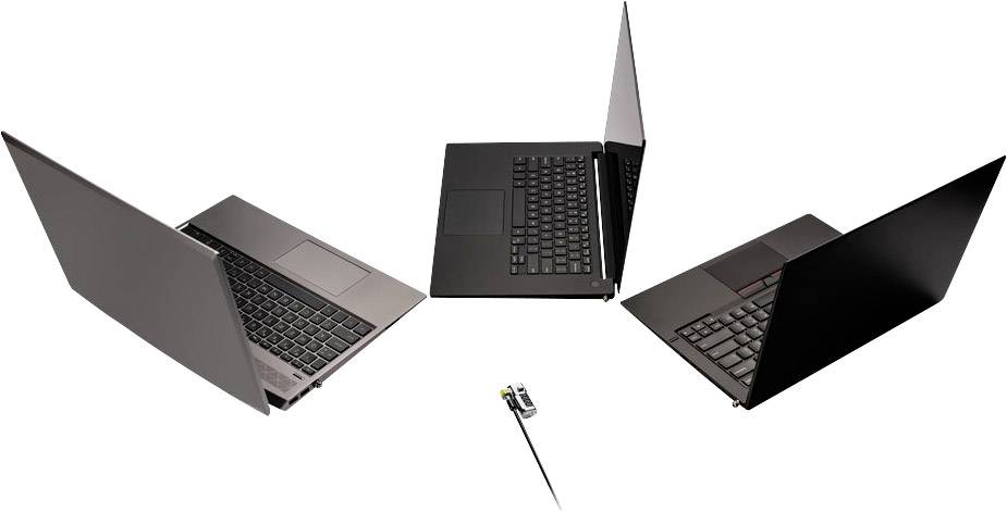 'Drie geopende laptops staan in een halve cirkel, de schermen licht naar binnen gedraaid. In het midden ligt een USB-stick.'