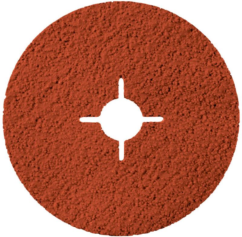 Rood cirkelvormig gestructureerd schijfje met een witte kruisvormige middenverlaging op een effen achtergrond.