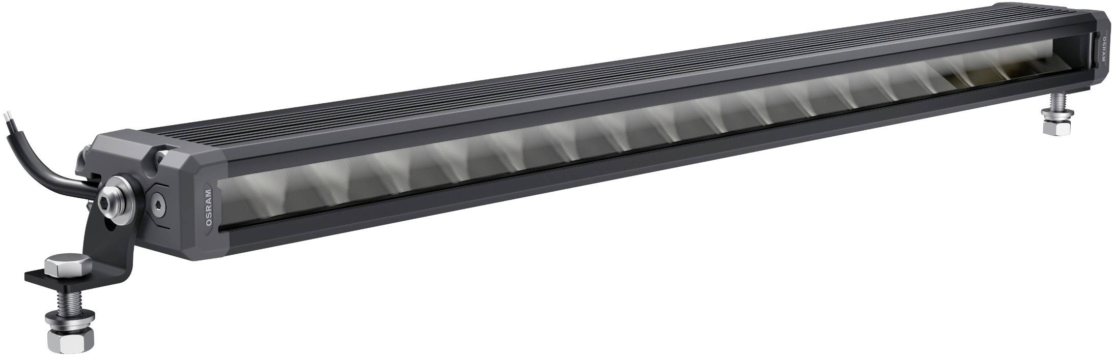 Een lange, slanke LED-lamp met bevestigingsbeugels aan beide uiteinden, geschikt voor gebruik buitenshuis of in voertuigen.