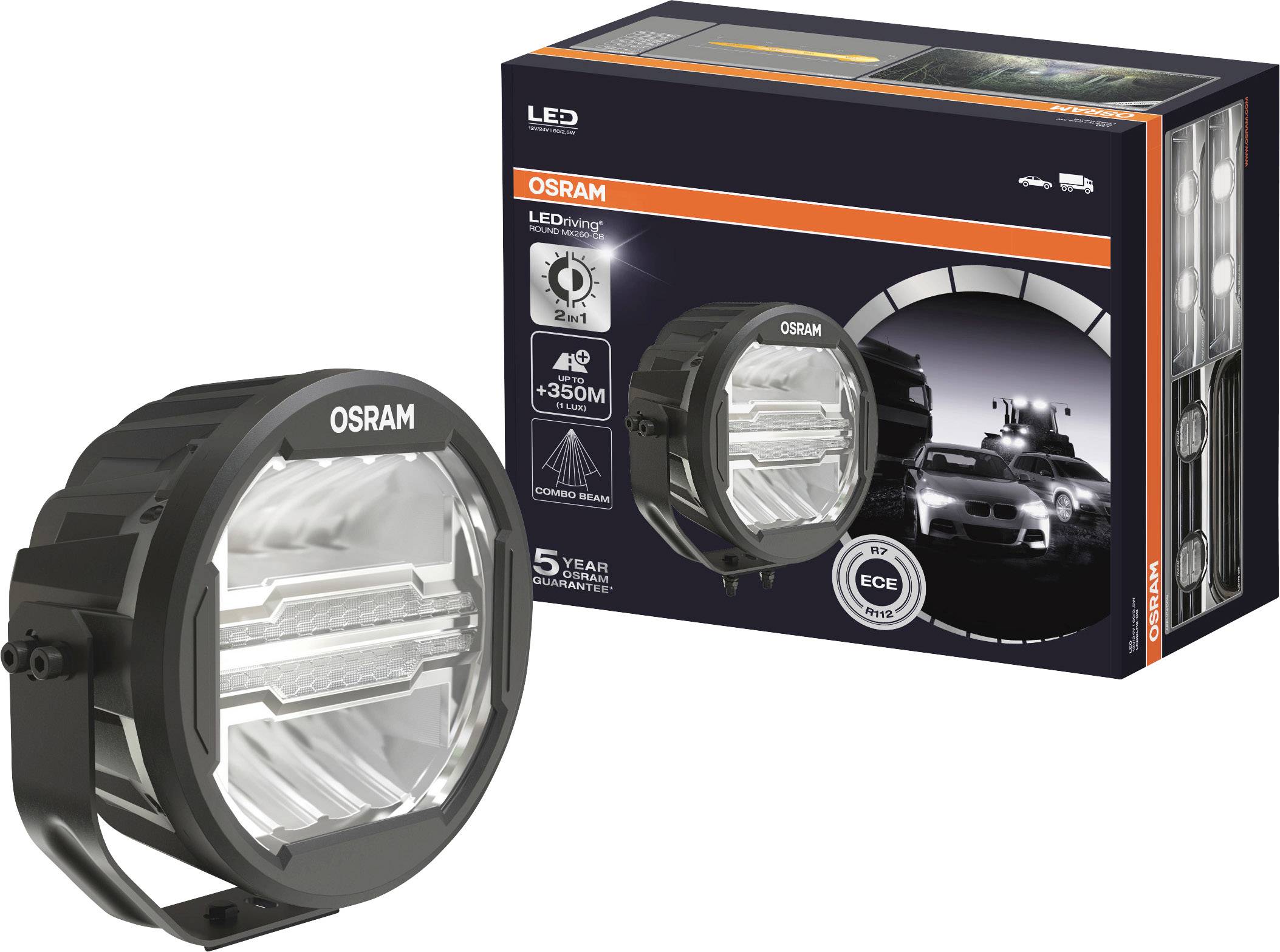 Osram ROUND MX260-CB LED Lamp 60W 12/24V ECE R10 R7 R112-0