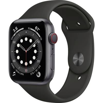 Apple Watch Series 6 GPS + Cellular 44 mm Aluminium kast Space grijs Sportband Zwart  