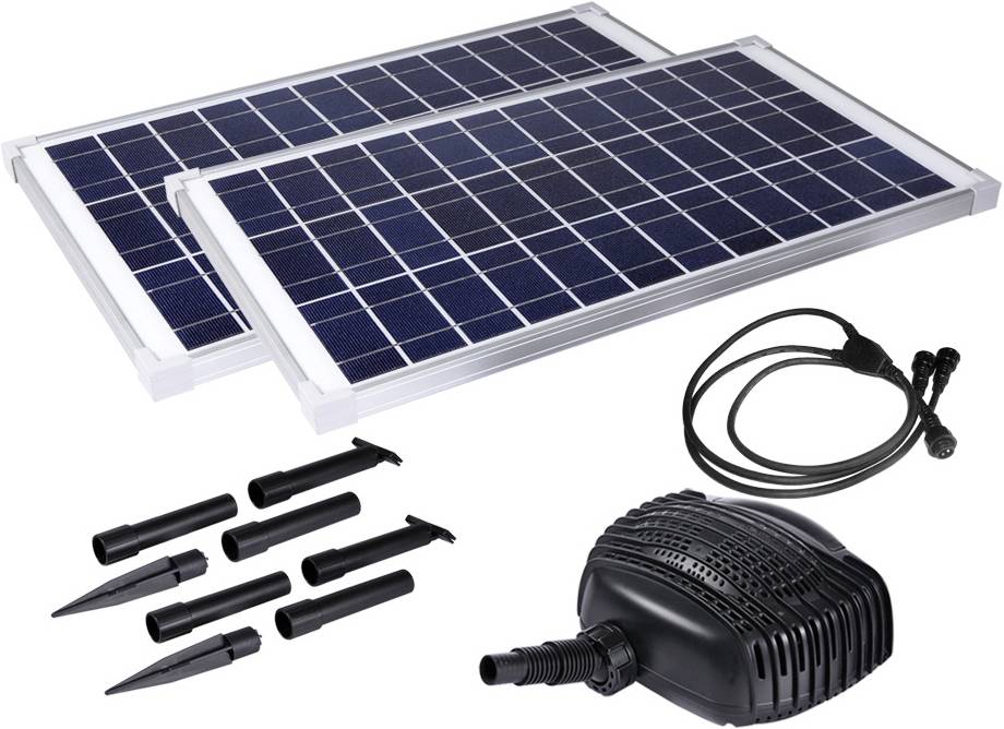 Solarmodule-set met twee panelen, kabels en bevestigingspinnen, geschikt voor gebruik in draagbare zonneprojecten.