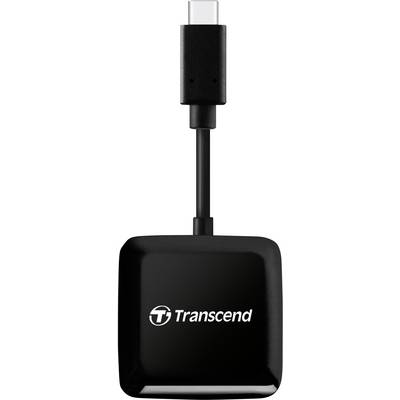 Externe kaartlezer van Transcend met USB-C-aansluiting, geschikt voor verschillende soorten geheugenkaarten.