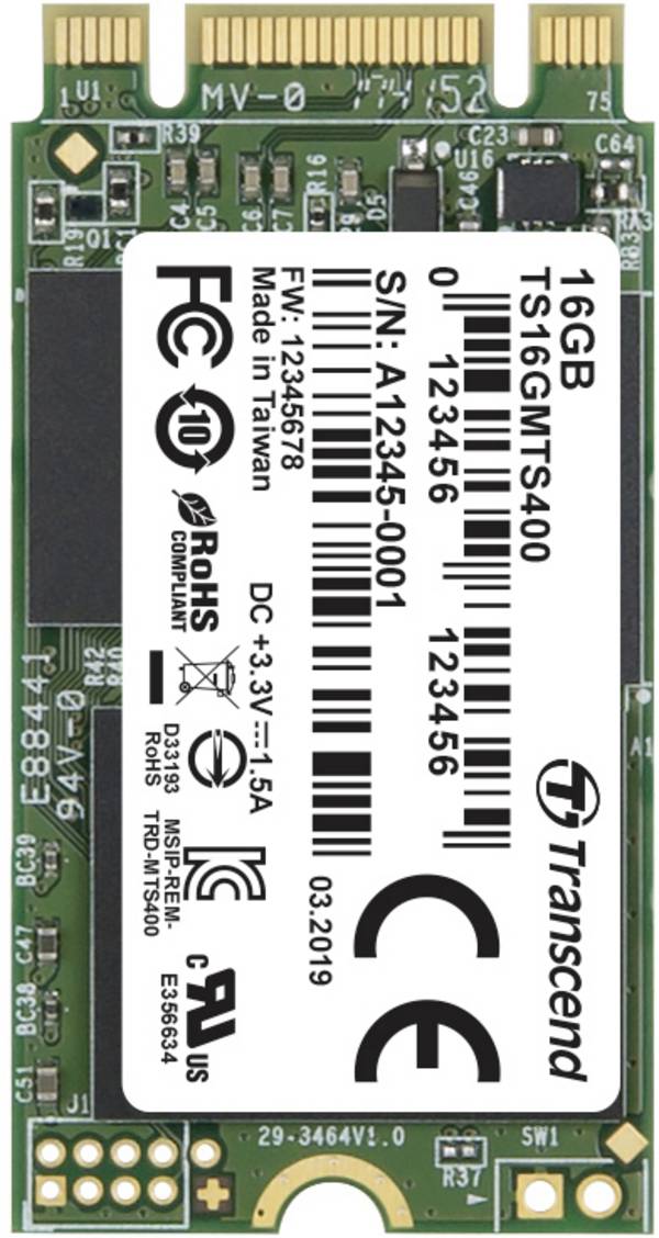 Transcend MTS400 16 GB NVMe/PCIe M.2 SSD 2242 harde schijf SATA 6 Gb/s Industrial TS16GMTS400