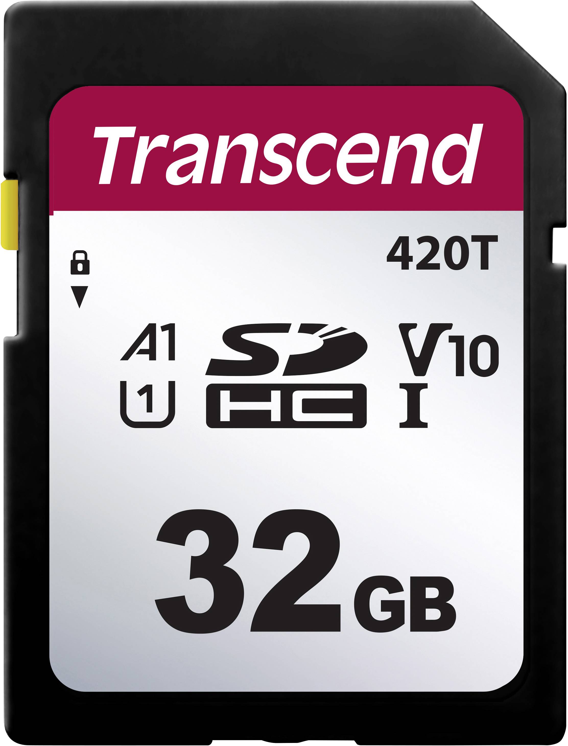 Transcend SD-kaart met 32 GB geheugen, UHS-I, Klasse 10, V10, A1, Modelnummer 420T.
