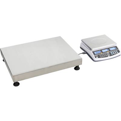Elektronische weegschaal met roestvrijstalen platform en digitaal display, toont gewichtsmeting in kilogram en functies voor tarragewicht.
