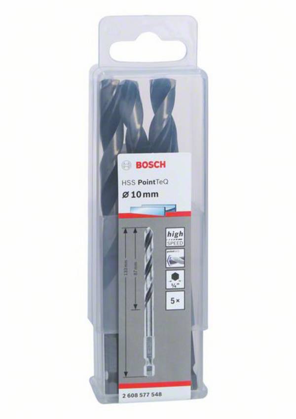 Bosch Accessories 2608577548 PointTeQ HSS Metaal-spiraalboor 5-delig 10 mm Gezamenlijke lengte 133 mm DIN 338 Zeskant schacht 1 stuk(s)