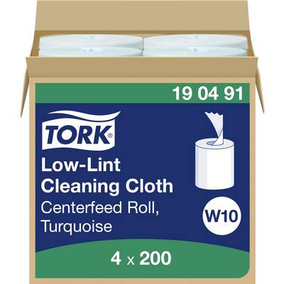 Tork Schoonmaakdoeken met lage pluisafgifte centerfeed rollen, turquoise, pak van 4 x 200, W10