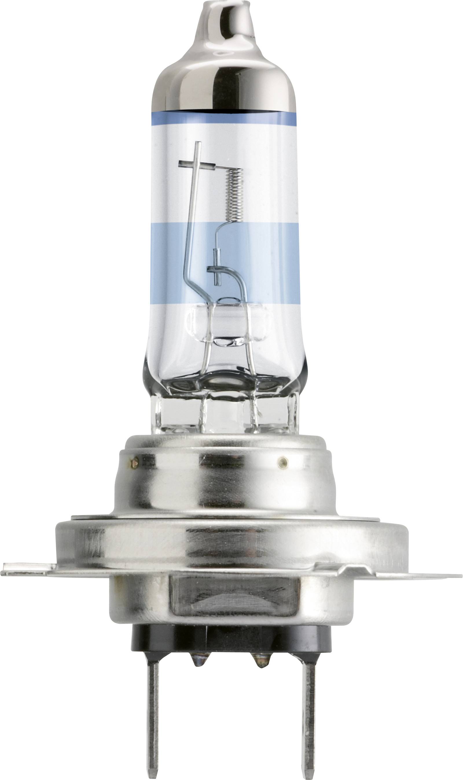 Halogeenlamp close-up, zilveren fitting, zichtbare draad met heldere glazen omhulsel, verticaal gepositioneerd.