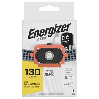 Packaging of an Energizer ATEX Flashlight, 130 Lumens, IP67, suitable for use in hazardous areas.