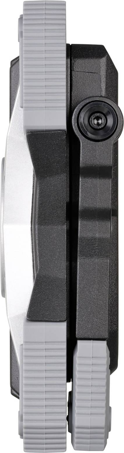 Zwart-grijze analoge klok van opzij, waarbij de wijzerplaat niet zichtbaar is. Het horloge-behuizing en de ribbeling van de lunette zijn wel zichtbaar.
