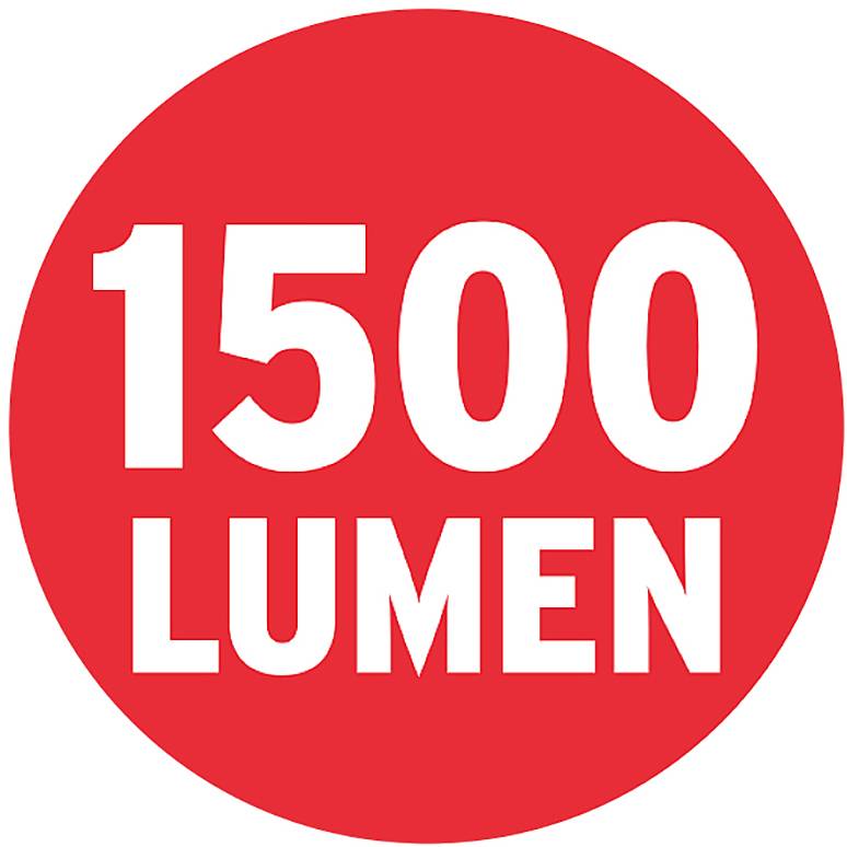 Rode cirkel met witte tekst: '1500 Lumen'.