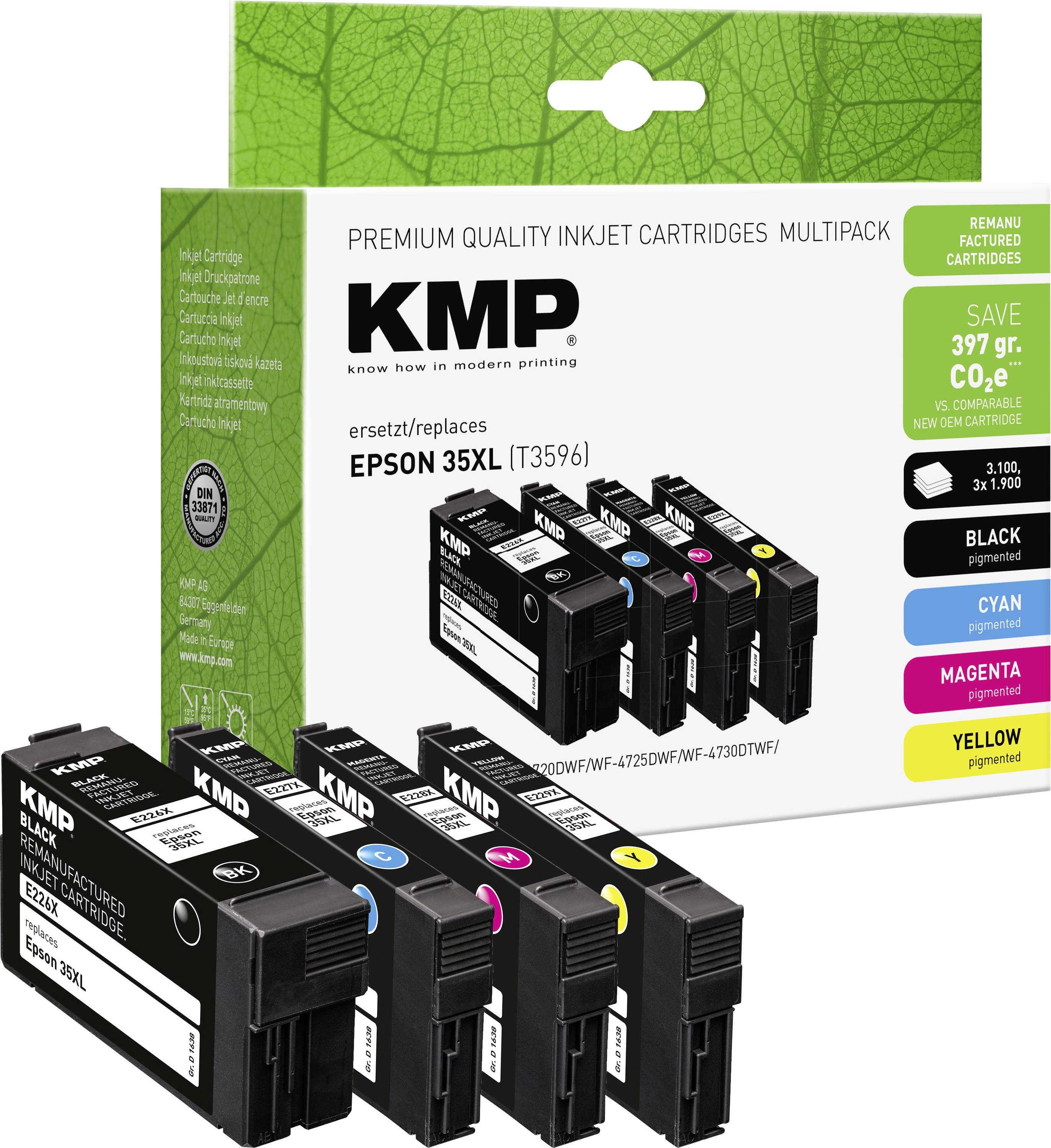 KMP Inktcartridge vervangt Epson 35XL, T3596, T3591, T3592, T3593, T3594 Compatibel Combipack Zwart, Cyaan, Magenta, Geel E226XV 1638,4005