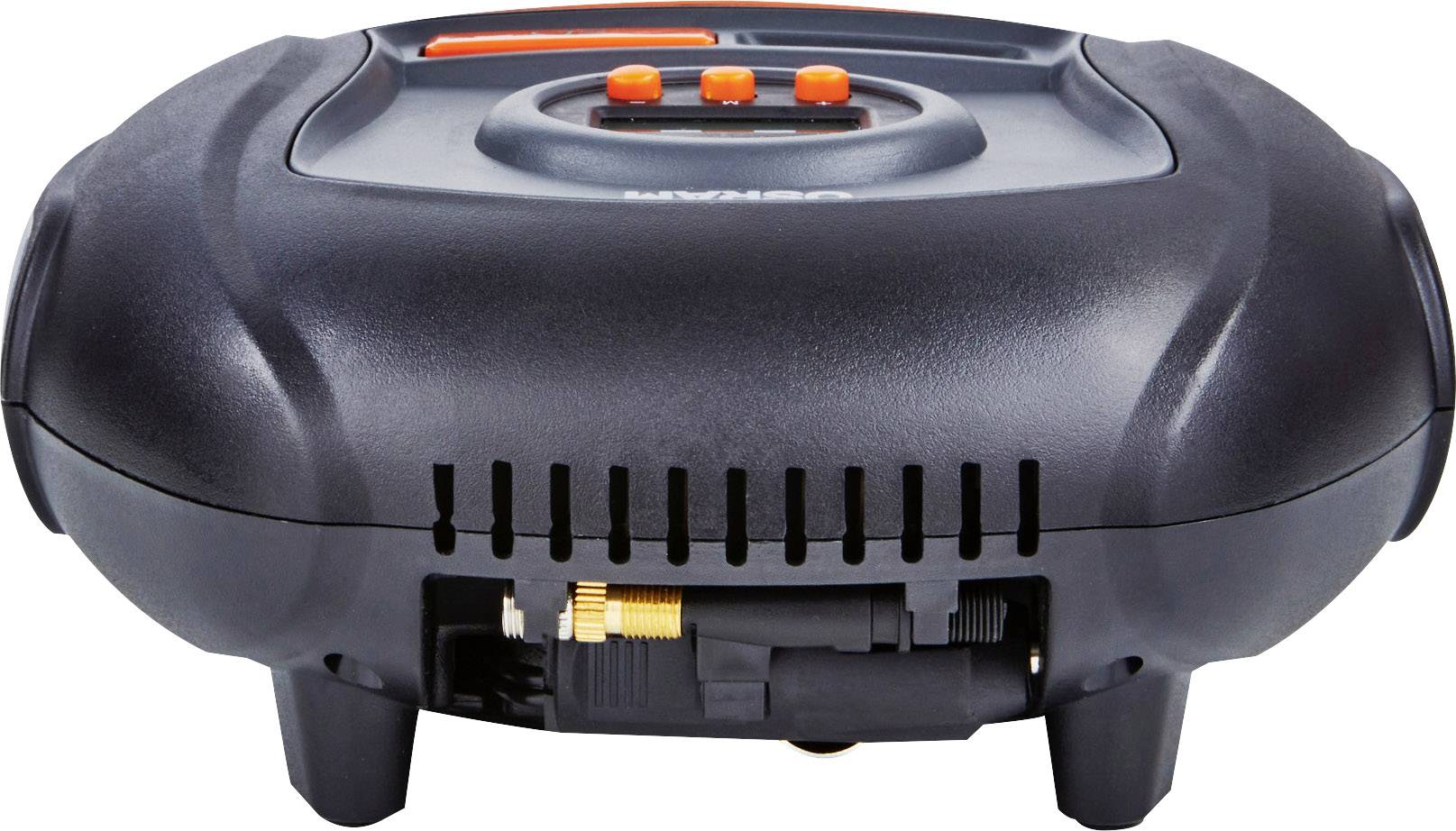 Een zwarte elektrische grill met ventilatiesleuven en rode bedieningselementen bovenaan. De stroomaansluiting is ook zichtbaar.
