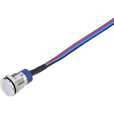 Metalen schakelaar met drie gekleurde draden (rood, blauw, zwart). Geschikt voor elektronische toepassingen.
