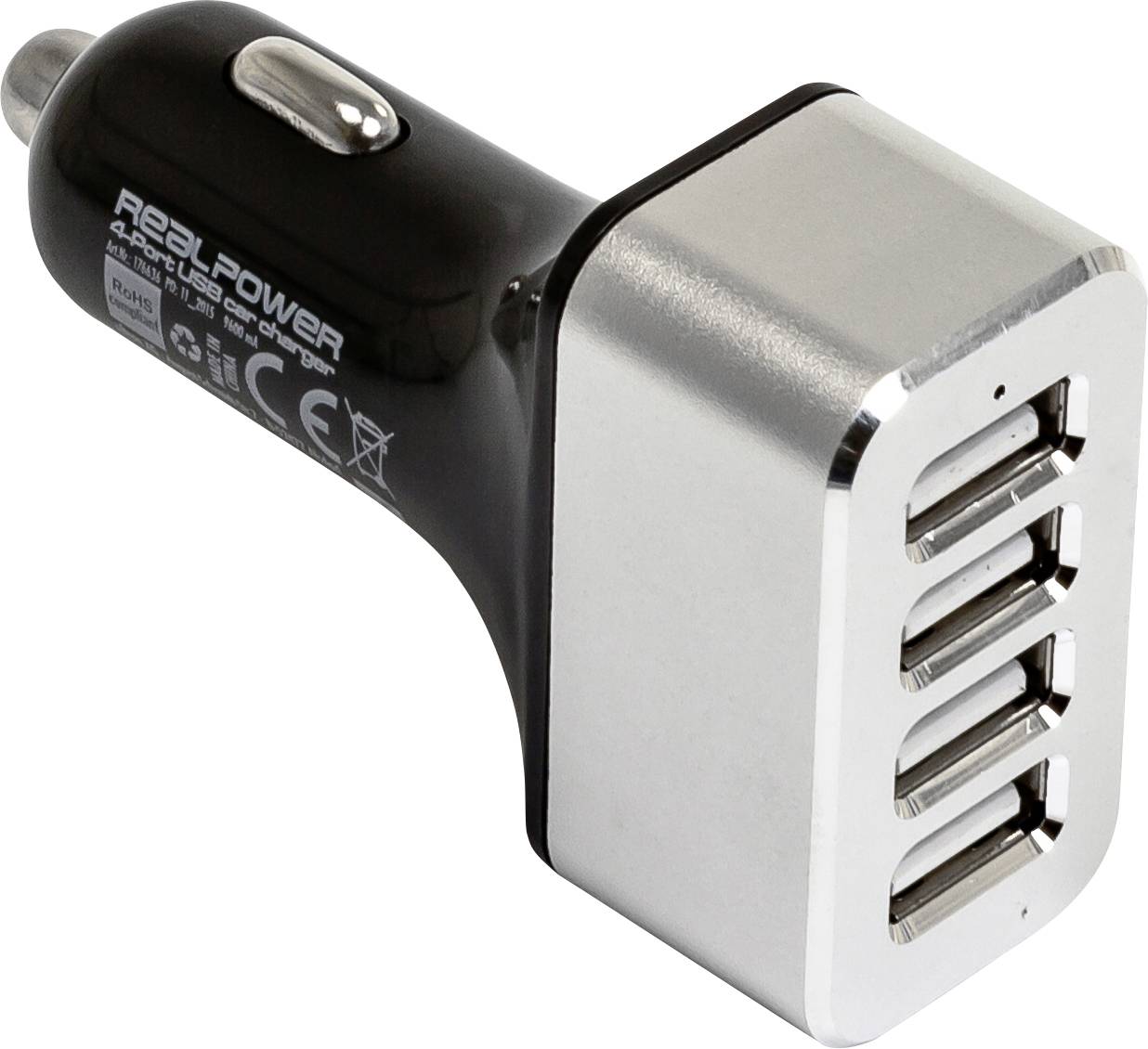 RealPower 176636 USB-oplader Auto Uitgangsstroom (max.) 2400 mA Aantal uitgangen: 4 x USB-0