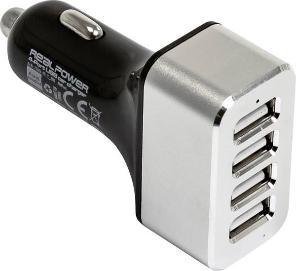 RealPower 176636 USB-oplader  Auto Uitgangsstroom (max.) 2400 mA Aantal uitgangen: 4 x USB