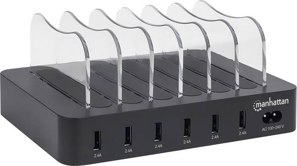 Manhattan 102254 USB-laadstation 50 W 6x USB-A Zwart, Transparant Binnen