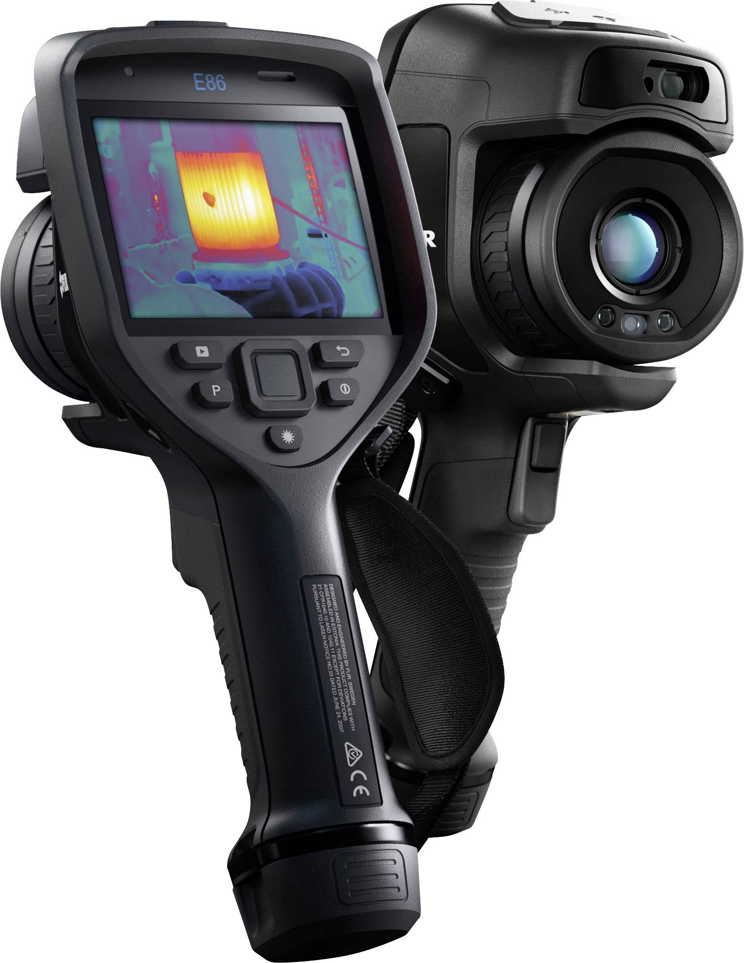 Twee warmtebeeldcamera's met schermen die infraroodbeelden weergeven; nuttig voor temperatuurmeting en technische diagnoses.
